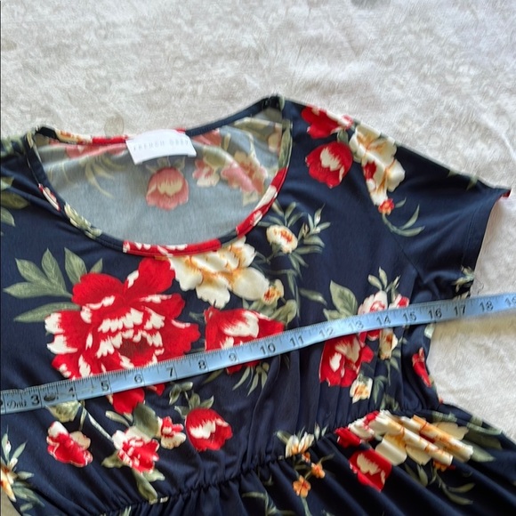 French Grey Red and Yellow Floral Flutter Sleeve Midi Sundress - Picture 7 of 13